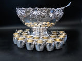 Huge Silver Plate Punch Bowl Beverage Chiller With 20 Cups