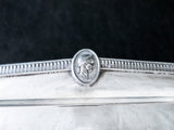 Antique Silver Plate Serving Tray Figural Faces Greek Revival Medallion