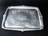 Antique Silver Plate Serving Tray Figural Faces Greek Revival Medallion