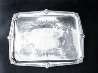 Antique Silver Plate Serving Tray Figural Faces Greek Revival Medallion