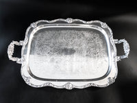 Vintage Long Silver Plate Serving Tray Footed With Handles