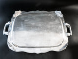 Vintage Long Silver Plate Serving Tray Footed With Handles