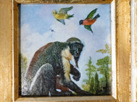 Gilded Framed Oil Painting Monkey With Birds Antique Style