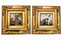 Gilded Framed Oil Painting Monkey With Birds Antique Style