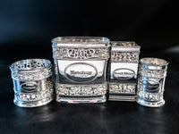 Silver Plate 4 Piece Condiment Holders Ketchup Mustard Hot Sauce Steak Sauce