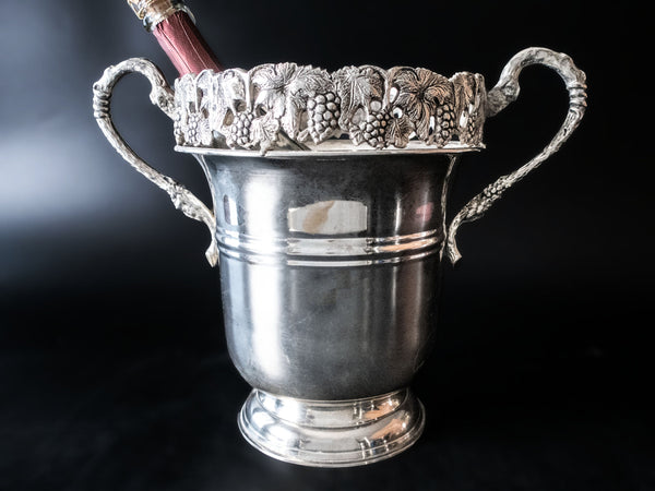 Vintage Silver Plate Ice Bucket Champagne Chiller Grapes Rim