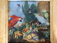Gilded Framed Oil Painting Cockatoo Birds And Fruit Antique Style