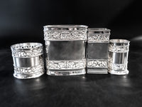 Silver Plate 4 Piece Condiment Holders Ketchup Mustard Hot Sauce Steak Sauce