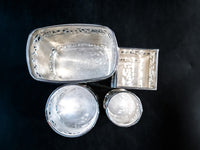 Silver Plate 4 Piece Condiment Holders Ketchup Mustard Hot Sauce Steak Sauce