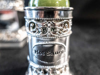 Silver Plate 4 Piece Condiment Holders Ketchup Mustard Hot Sauce Steak Sauce