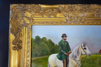 Ornate Gold Framed Oil Painting Horse And Jockey Antique Style Hand Painted