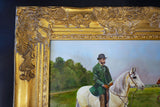 Ornate Gold Framed Oil Painting Horse And Jockey Antique Style Hand Painted