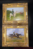 Ornate Gold Framed Oil Painting Horse And Jockey Antique Style Hand Painted