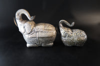 Antique Pair Cambodian Silver Betel Box Khmer Elephants