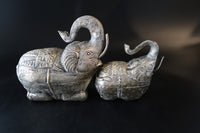 Antique Pair Cambodian Silver Betel Box Khmer Elephants Collectibles
