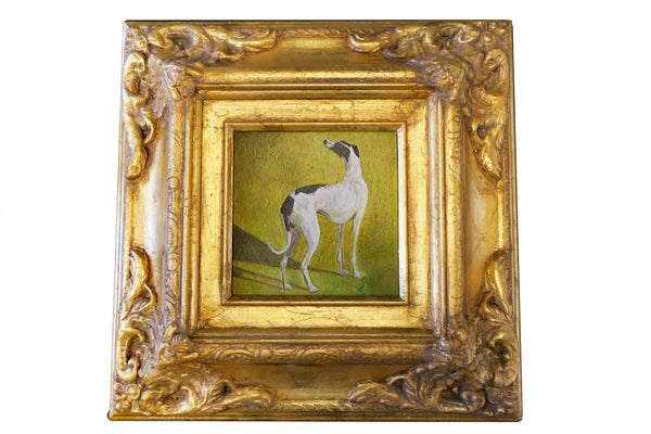Gilded Framed Oil Painting Greyhound Dog Antique Style Hand Painted