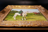 Ornate Gold Framed Oil Painting Horse And Jockey Antique Style Hand Painted