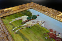 Ornate Gold Framed Oil Painting Horse And Jockey Antique Style Hand Painted