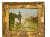 Ornate Gold Framed Oil Painting Horse And Jockey Antique Style Hand Painted