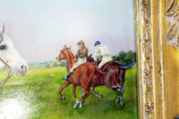 Ornate Gold Framed Oil Painting Horse And Jockey Antique Style Hand Painted
