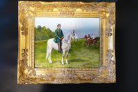 Ornate Gold Framed Oil Painting Horse And Jockey Antique Style Hand Painted