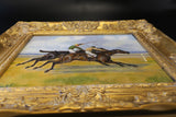 Ornate Gold Framed Oil Painting Horses And Jockeys Antique Style Hand Painted