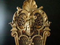 Antique French Bronze Fireplace Screen Fan Figural Napoleon III Era