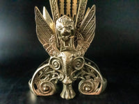 Vintage Brass Fireplace Screen Fan Winged Gargoyle