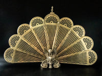 Vintage Brass Fireplace Screen Fan Winged Gargoyle