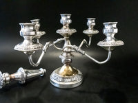 Antique Silver Plate Convertible Candelabra Candle Holder 5 Light Tall