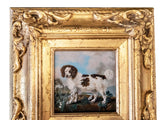 Gold Framed Oil Painting Brown And White Water Spaniel Antique Style Hand Painted