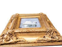 Gilded Framed Oil Painting Swan In Lake Antique Style