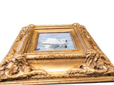 Gilded Framed Oil Painting Swan In Lake Antique Style