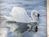 Gilded Framed Oil Painting Swan In Lake Antique Style