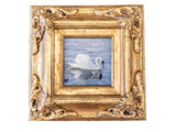 Gilded Framed Oil Painting Swan In Lake Antique Style