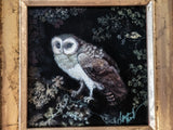 Gilded Framed Oil Painting Owl In Tree Antique Style