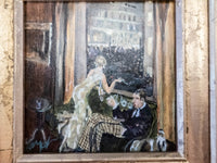 Gilded Framed Oil Painting 1930s Swanky London Couple Gatsby Inspired