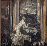 Gilded Framed Oil Painting 1930s Swanky London Couple Gatsby Inspired