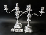 Antique Pair Silver Plate Candelabra Candle Holders Convertible 18" Tall