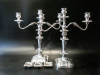 Antique Pair Silver Plate Candelabra Candle Holders Convertible 18" Tall