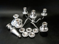 Antique Tall Silver Plate Convertible Candelabra Candle Holder 5 Light