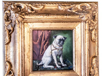Gold Framed Oil Painting Pug Dog Antique Style Hand Painted