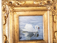 Gilded Framed Oil Painting Swan In Lake Antique Style