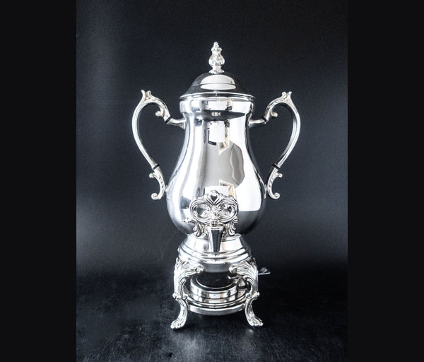 Vintage Silver Plate Coffee Urn Samovar With Burner 25 Cup Capacity IOB Ornate