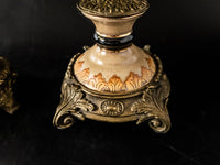 Antique Brass And Amber Crystal Candle Holders Epergne And Pedestal Bowl