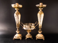 Antique Brass And Amber Crystal Candle Holders Epergne And Pedestal Bowl