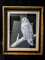 Large Vintage Paper Tole Snow Owl 3D Bamboo Framed Paintings And Art