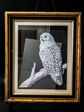Large Vintage Paper Tole Snow Owl 3D Bamboo Framed