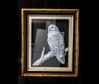 Large Vintage Paper Tole Snow Owl 3D Bamboo Framed Paintings And Art