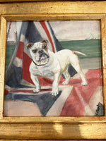 Gold Framed Oil Painting Bulldog British Flag Antique Style